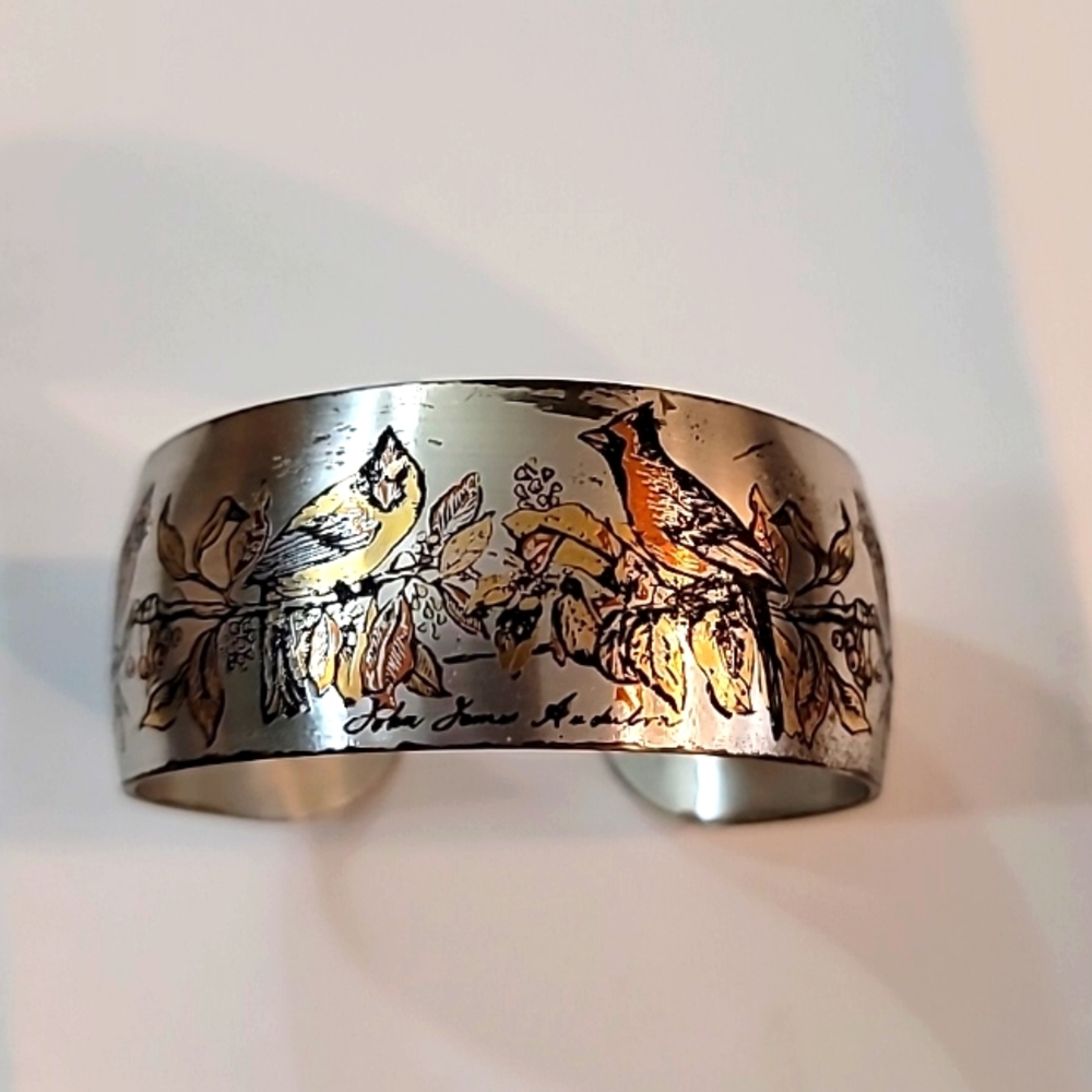 Reed & Barton, Damascene, John James Audobon, cuff bracelet
